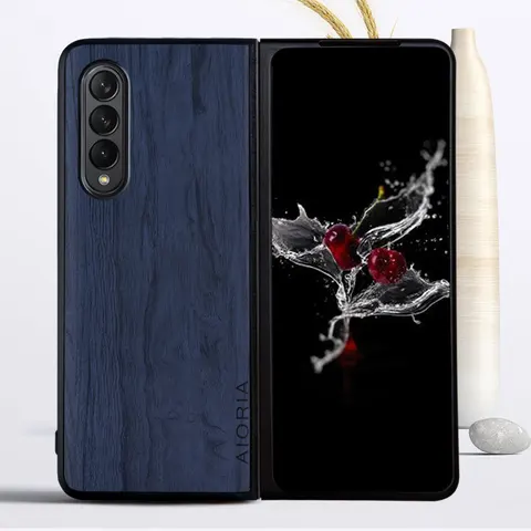 Samsung Galaxy Z Fold 3 5G Case, Z Fold3 5G Case PU Leather Retro Wood Grain Phone Case