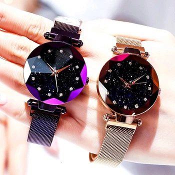 

Hot Sale Women Mesh Magnet Buckle Starry Sky Watch Casual Luxury Women Geometric Surface Quartz Watches Relogio Feminino