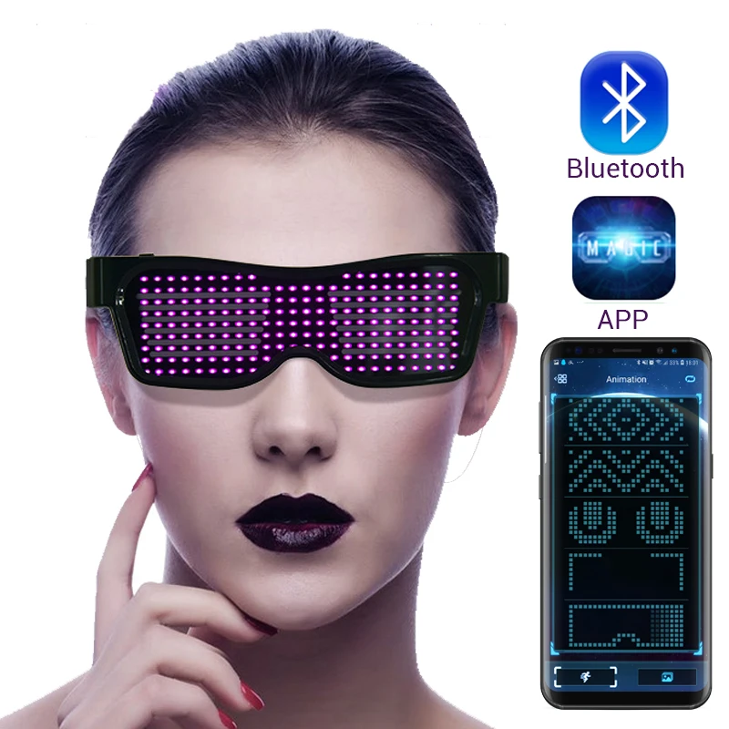 Tanie Magia led z bluetooth okulary na imprezę kontrola aplikacji świecące okulary EMD DJ elektryczne sylaby Party okulary