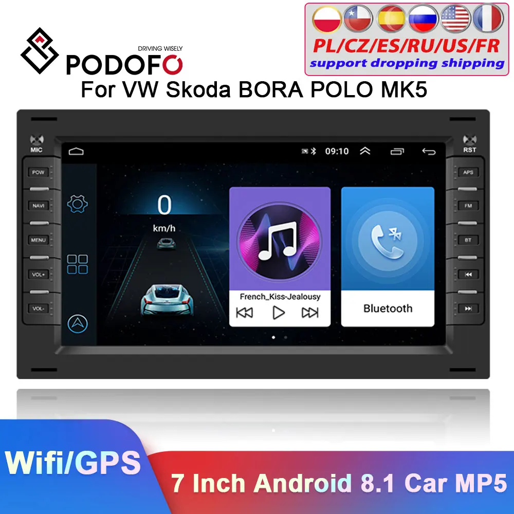 Podofo 2Din Android 8 1 автомобильный Радио мультимедийный плеер GPS 2din стерео для Volkswagen VW Jetta Golf BORA POLO MK5 Skoda