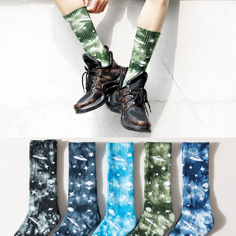 

5Pair Fashion Middle Tube Socks Terry Tie Dyeing Colorful Unisex Breathable Sweat Absorbing Frictional Proof High Quality Socks