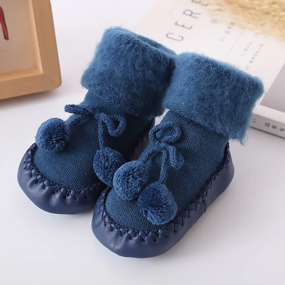 Зимние носки для новорожденных мальчиков и девочек, носки для младенцев, Нескользящие хлопковые толстые теплые мягкие носки для малышей 0-24 месяцев