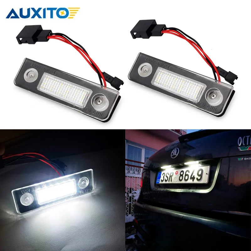 

2Pcs Car LED Number License Plate Light Canbus for Skoda Octavia 2 1Z 2008~ Roomster 5J 2006-2010 Error Free accessories