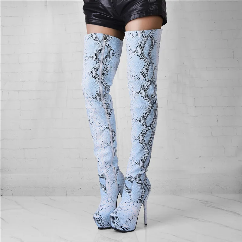 

2019 Sexy Snake Print Over The Knee Boots Women Platform High Heels Stiletto Thigh High Boots Rubber Women Winter Ladies Boots