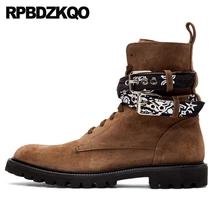 Обувь с украшениями; Цвет Черный; обувь без шнуровки на плоской Мех Натуральная кожа размера плюс металлических воздушных шаров с коричневый винтажные мотоциклетные ботинки Ботильоны замшевые зимние ботинки