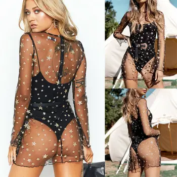 

US Women Sheer Mesh Bikini Cover Up Beach Dress Blouse T-Shirt Bathing Tops Suit