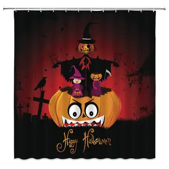 

Happy Halloween Shower Curtain Pumpkin Lights Party Witch Kids Night Tomone Crow Simple Black Yellow Bathroom Curtains Decor