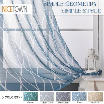 

NICETOWN 1PC Sheer Grommet Top Casual Translucent Window Curtains Semitransparent Voile Panels with Geometry Ogee Wave Printed