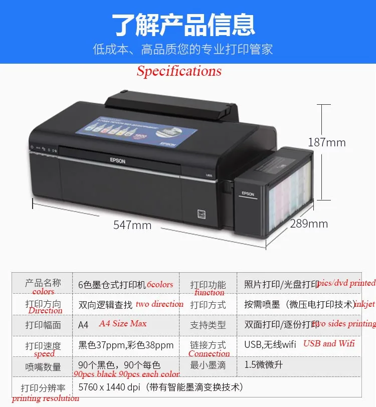 220V 110V EPSON L805 6 Warna Inkjet 