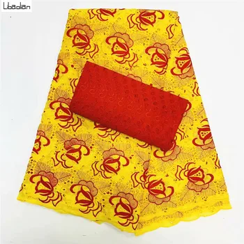 

Gorgeous African Swiss Lace Fabric 2.5yards Yellow With Matching 2.5yards Nigerian Dry cotton Lace For Sewing Dresses B27-14