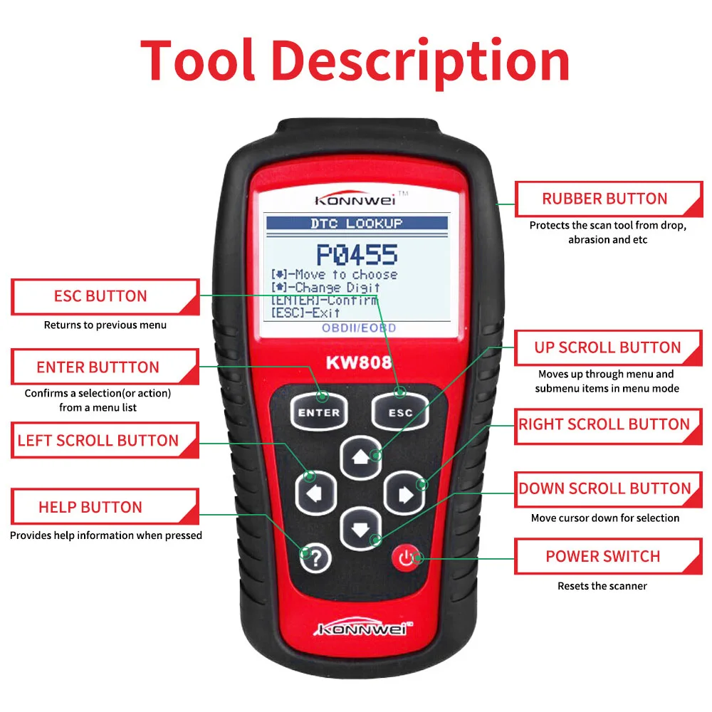 Najtaniej KONNWEI KW808 profesjonalny czytnik kodów samochodowych OBDII EOBD i skaner automatyczny dekoder wykrywania samochodów diagnostyczne narzędzie skanujące
