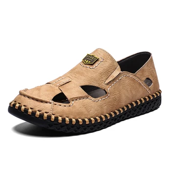 

High Quality Mens Sandals Summer Leather Breathable Shoes Outdoor Beach Footwear Comfortable Fashion Rubber Flip Flops Size 48