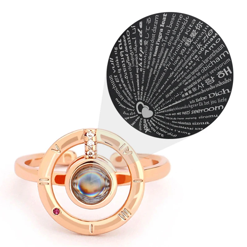 

100 Languages I Love You Rings For Women Lover Rose Gold Silver Open Adjustable Female Engagement Wedding Ring Fashion Jewelry
