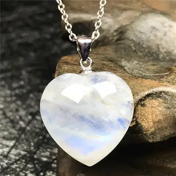 

Natural Moonstone Heart Necklace Pendant For Woman Man Blue Light Crystal 925 Silver Chain 16x6mm Beads Gemstone Jewelry AAAAA