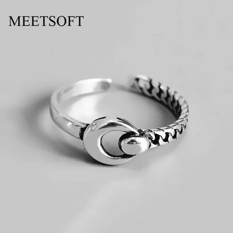 MEETSOFT покрытие тайским серебром открытие кольцо для женщин Регулируемая Луна