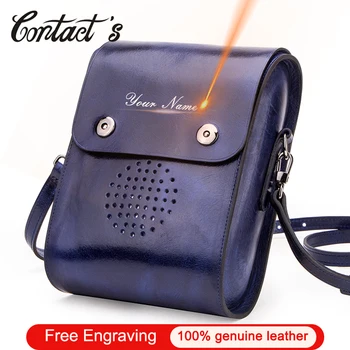 

Contact's Fashion Crossbody Bags Vegetable Cow Leather Cell Phone Shoulder Bag Quality Women HandBag Customized Gift for Female