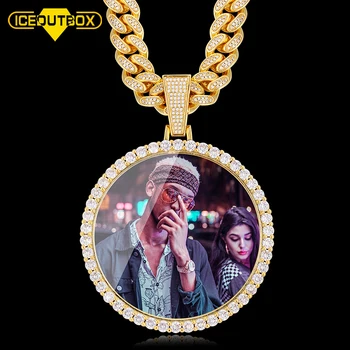

New Oversize Big Round Custom Picture Pendant Necklace Personality Men's Hip Hop Jewelry Exaggeration Rap Style Cubic Zirconia