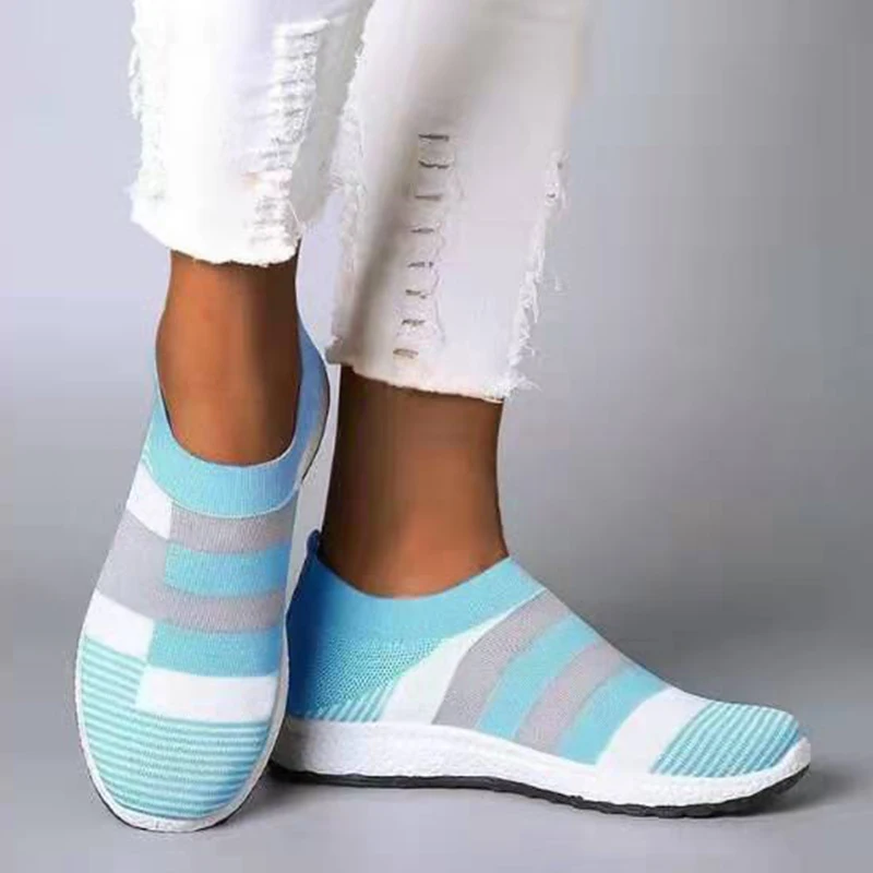 

2020vertvie Women's Casual Vulcanized Shoes Woman Mesh Sneakers 2020 Women Knitted Flat Ladies Slip On Female Footwear Plus Size