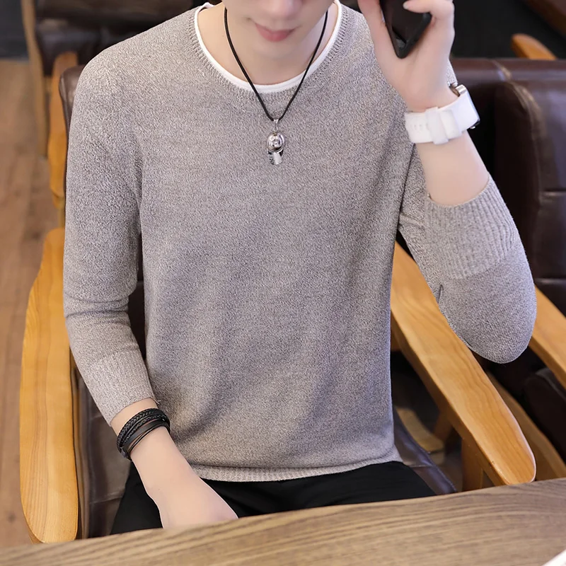 Новинка 2019 модный брендовый свитер Мужской пуловер чистый цвет облегающий