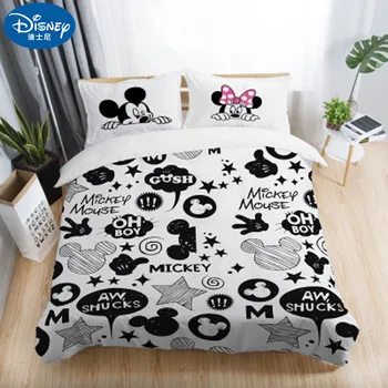 

3Pcs Disney Black White Bedding Set MinnieMickey mouse Pillowcase Duvet Cover Couple wedding Quilt Set Adult Double Bedding