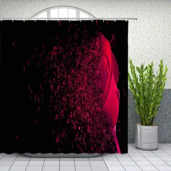 

Flower Shower Curtain Red Rose Creative Fashion Couple Bathroom Decor Background Waterproof Polyester Fabric Home Bath