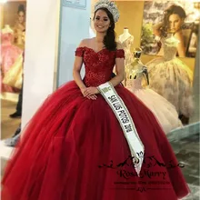 Красное милое 16 бальное платье Бальные платья с открытыми плечами винтажное кружевное Пышное фатиновое платье с блестками плюс размер Vestidos 15 Anos