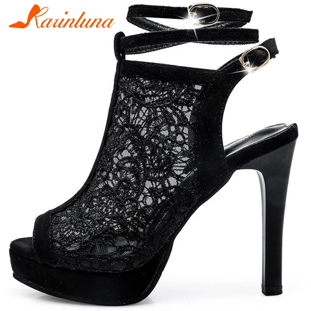 

KARINLUNA New Lady Party Ol Sexy Sandals Fashion Buckle Peep Toe Platform Summer Sandals Women Gladiator High Heel Shoes Woman