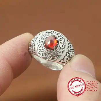 

S925 sterling silver men's ring handmade personality classic retro style creative trend mantra lotus shape send lover jewelry