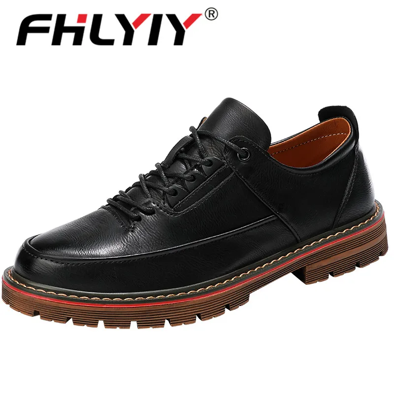 

Fhlyiy Pu Leather Men'S Casual Shoes Flats Breathable Brogue Shoe Lace-Up Comfortable Human Race Designer Sneakers For Men Black