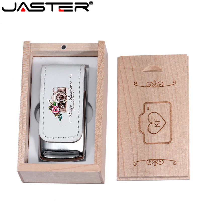 Флэш накопитель JASTER USB 2 0 на заказ 64 ГБ 32 4 8 16 кожаный + деревянная коробка|USB