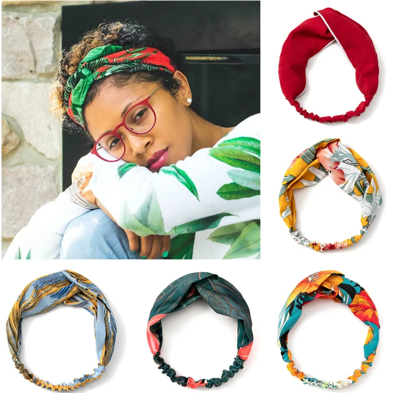 2021 تصميم جديد موضة النساء الصيف نمط Headbands البوهيمي فتاة الصليب عمامة ضمادة عصابات الشعر إكسسوارات الشعر