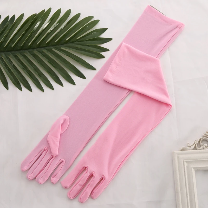 pink Новинка; элегантные женские стрейч Атлас Танцевальная Вечеринка Для женщин перчатки невесты диск полный палец Длинные перчатки твердый Цвет Модные женские варежки - Цвет: pink