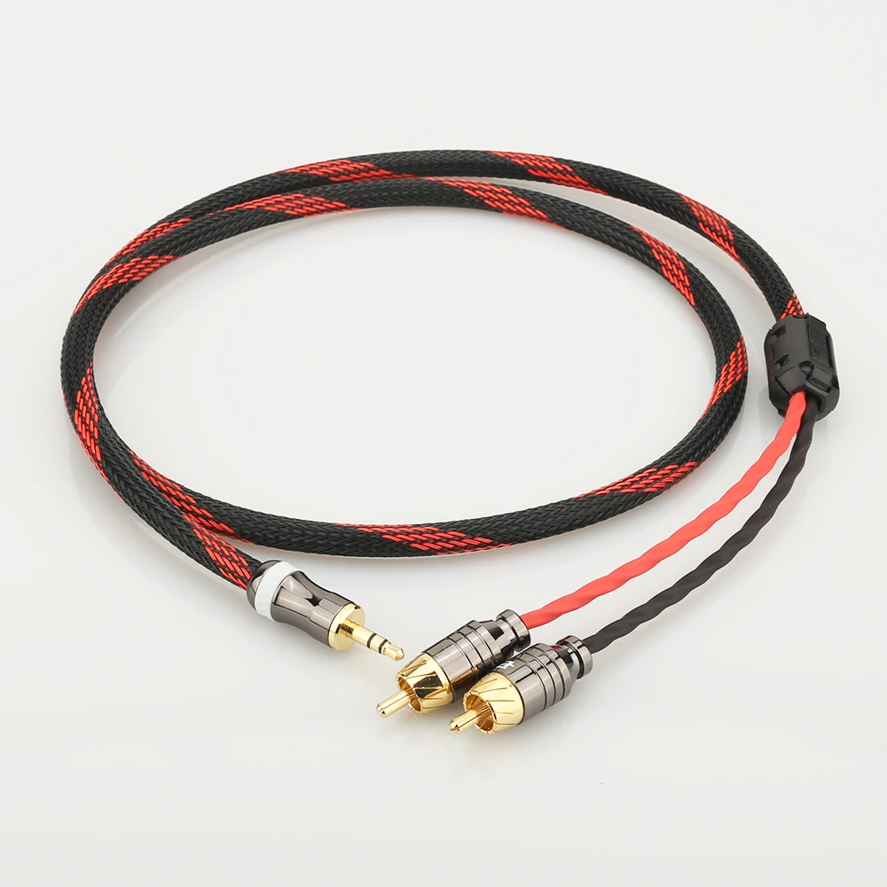  Hifi Canare 3.5mm to 2RCA Audio Cable PC Mobilephone Amplifier Interconnect High Quality 3.5 Jack t