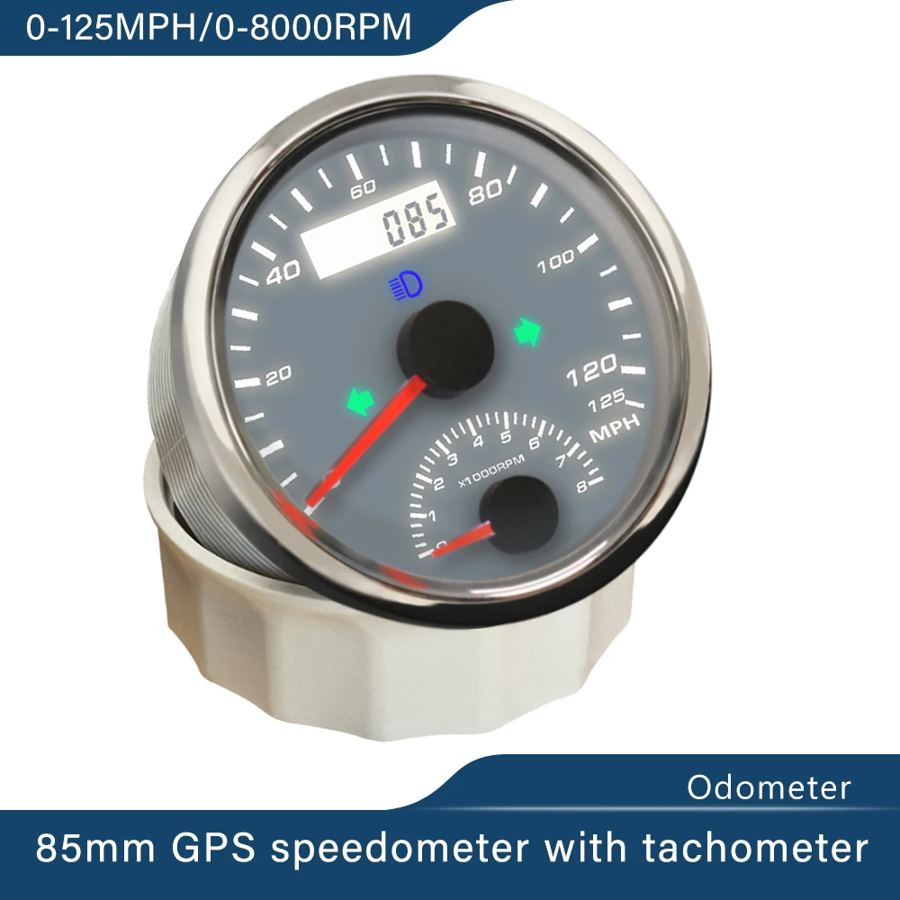 125MPH GPS Speedometer 8K Engine Tachometer 0 8000RPM Universal 85mm Miles Odometer GPS Antenna