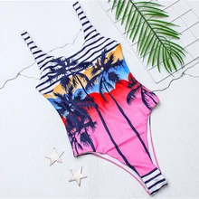 INS, новинка, сдельный купальник, розовый, с принтом кокосовой пальмы, купальник для женщин, купальный костюм, пляжный, с открытой спиной, с высокой талией, монокини, купальник