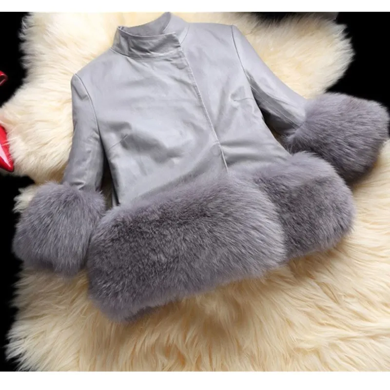Детская зимняя верхняя одежда, пальто детское кожаное пальто для девочек от 1 до 10 лет детская ткань искусственный мех, одежда осеннее пальто с мехом - Цвет: gray
