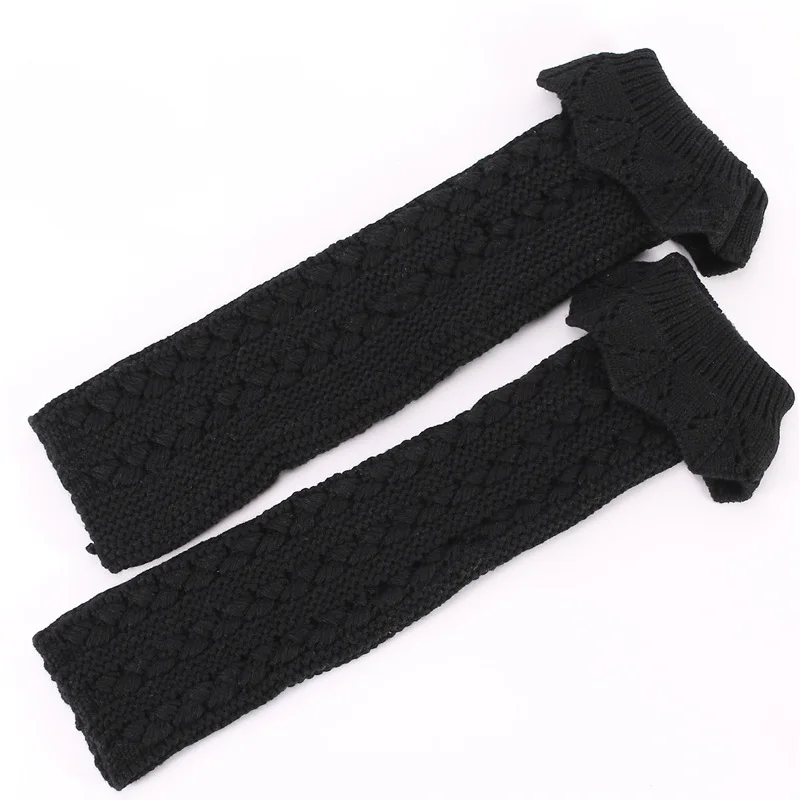 black YOZIRON/Зимние гетры выше колена с оборками; белые длинные гетры; женские гетры; повседневные осенние вязаные гетры для девочек; носки - Color: black