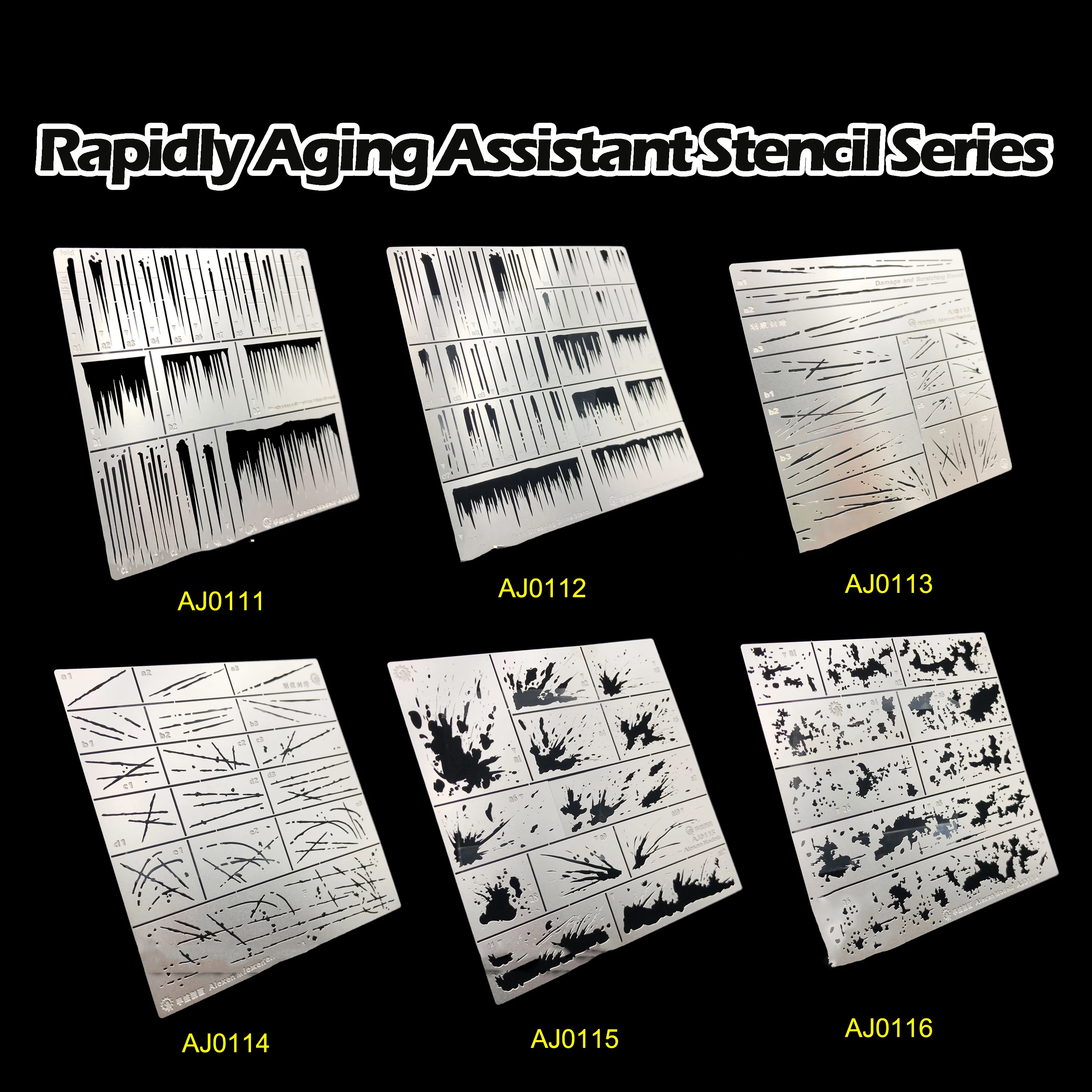 1/32 1/35 Model-assisted Weathering Leaking Spray Plate Series Rapidly Aging Assistant Stencil Rust/paint/scratch/mud/rain Marks