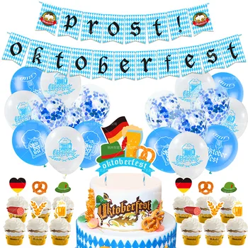 

Munich Beer Festival Party Balloons Prost Oktoberfest Banner Flags Cake Topper for Beer Party Supplies Baby Shower Kids Gift