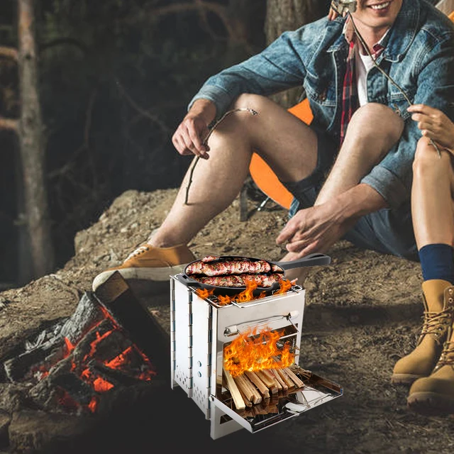 Upgraded Camping Wood Stove Adjustable Folding Wood Stove Burning For Backpackingx Survival Outdoor Cooking Picnic