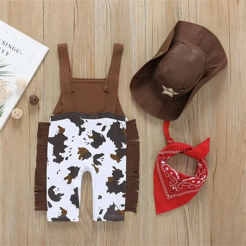Cute Baby Toddler Boys Girls Romper Cowboy Cosplay Romper Carnival Fancy Dress Party Costume Cowboy Infant 0-24Month Outfit