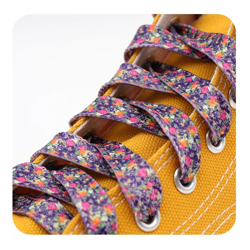 Weiou Fashion Adorable Shoelaces 0.9cm Flat Printed Summer Retro Floral Cotton Shoe Laces Young Ladies Women Canvas Outdoor Shoe