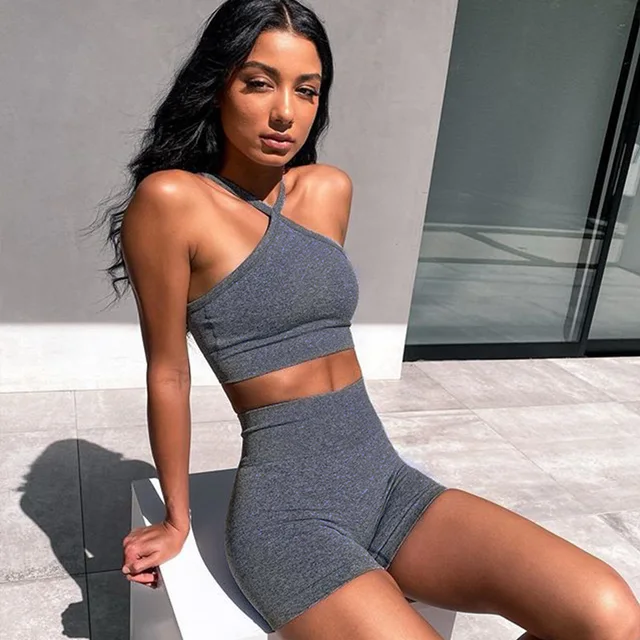 Summer Women Yoga Set Fitness Workout Sports Suits Sexy Camisole Tops Leggings Shorts 2-piece Sportswear Gym Set Tracksuit