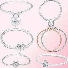 925 пробы Серебряный Классический момент гладкое Любимое сердце навесной замок Fantasyland замок браслет женский Шарм ювелирные изделия