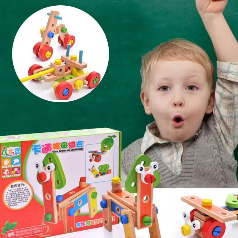 Boys Girls Wooden Variety Nut Building Blocks Combination for Children Kids Assembled Demolition