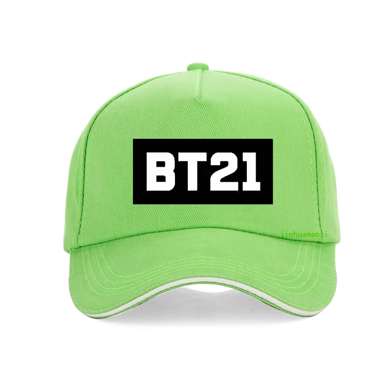 BT21 шляпа с надписью для папы, хлопок, бейсболка bt21 для мужчин и женщин, летняя кепка с козырьком, унисекс, регулируемая бейсболка, головные уборы, bone gorras - Цвет: Зеленый