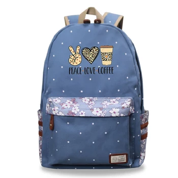 

Cartoon Bookbag For Unisex Students Book Bag Canvas School Bags Peace Love Daily Laptop Travel Backpack Women Floral Backpack