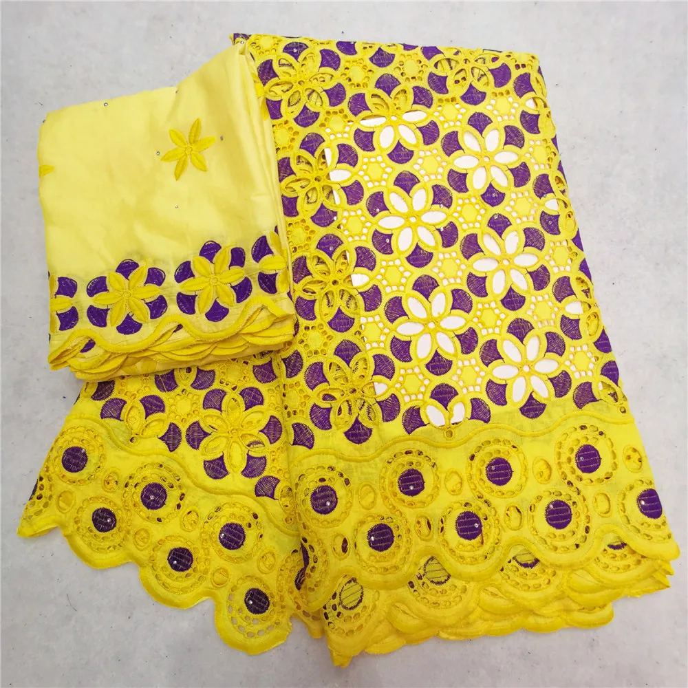 

Latest Yellow Lace Fabric Embroidery Swiss Voile Laces In Switzerland Hollow Out Design 5yards/pcs With Stones for Wedding Dress