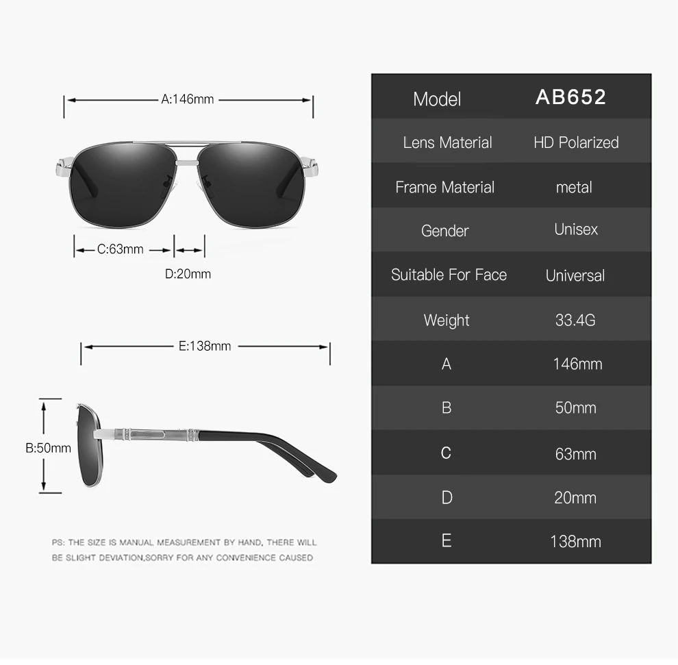 Men's Polarized Square Sunglasses gafas de sol hombre oculos masculino zonnebril dames gozluk veithdia ретро gotico policia