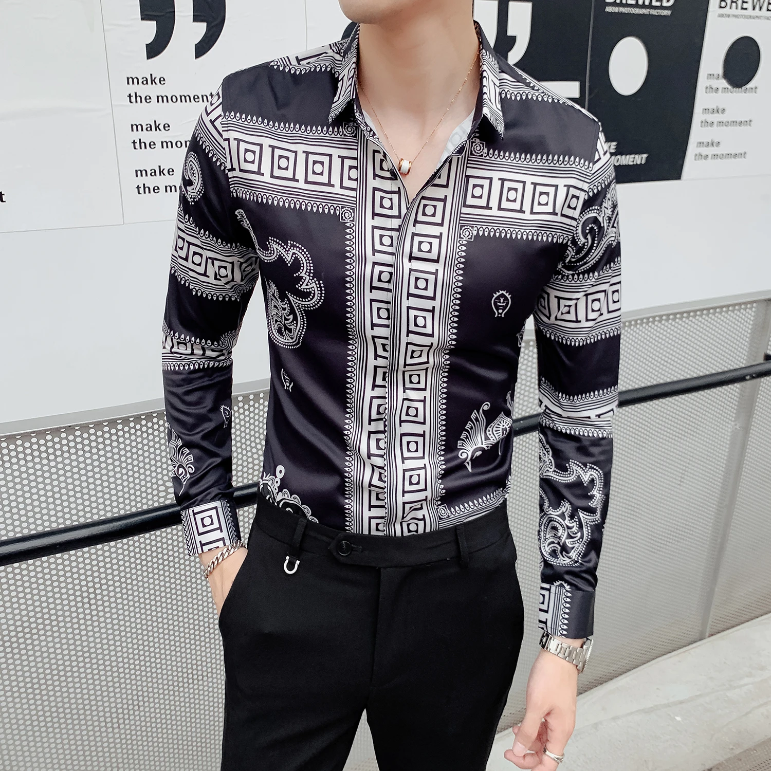 Мужская брендовая рубашка с принтом 2019 Повседневная длинным рукавом Camisas Hombre
